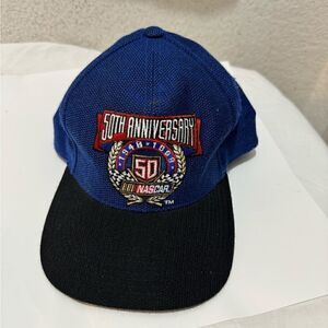 Vintage 1998 Nascar 50th Anniversary Checkered Flag Snapback Hat Cap Blue Black